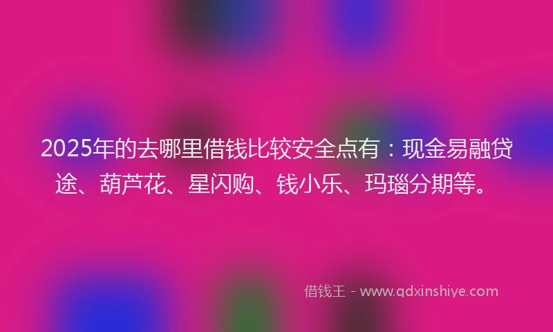 2025年的去哪里借钱比较安全点有：现金易融贷途、葫芦花、星闪购、钱小乐、玛瑙分期等。