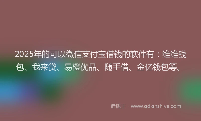 2025年的可以微信支付宝借钱的软件有：维维钱包、我来贷、易橙优品、随手借、金亿钱包等。