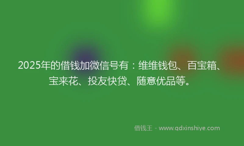2025年的借钱加微信号有：维维钱包、百宝箱、宝来花、投友快贷、随意优品等。