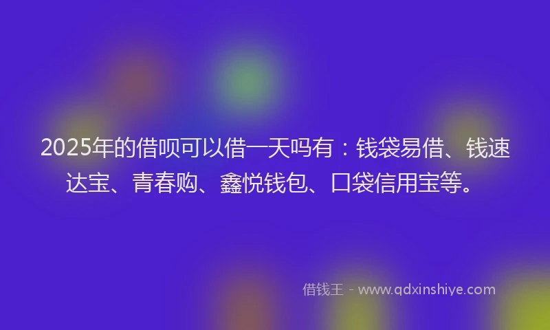 2025年的借呗可以借一天吗有：钱袋易借、钱速达宝、青春购、鑫悦钱包、口袋信用宝等。