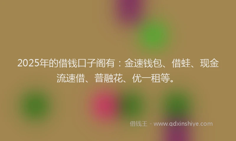 2025年的借钱口子阁有：金速钱包、借蛙、现金流速借、普融花、优一租等。