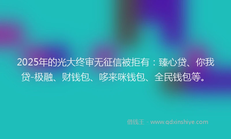 2025年的光大终审无征信被拒有：臻心贷、你我贷-极融、财钱包、哆来咪钱包、全民钱包等。