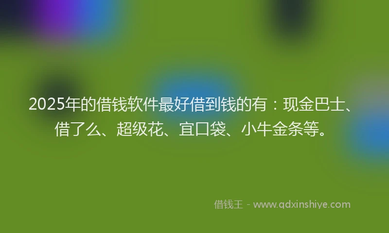 2025年的借钱软件最好借到钱的有：现金巴士、借了么、超级花、宜口袋、小牛金条等。