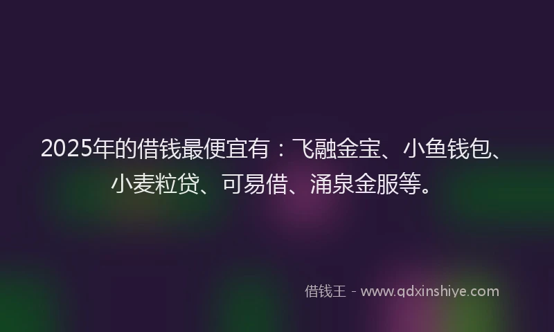 2025年的借钱最便宜有：飞融金宝、小鱼钱包、小麦粒贷、可易借、涌泉金服等。