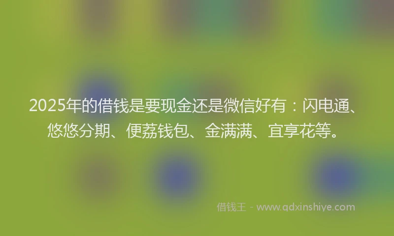 2025年的借钱是要现金还是微信好有：闪电通、悠悠分期、便荔钱包、金满满、宜享花等。