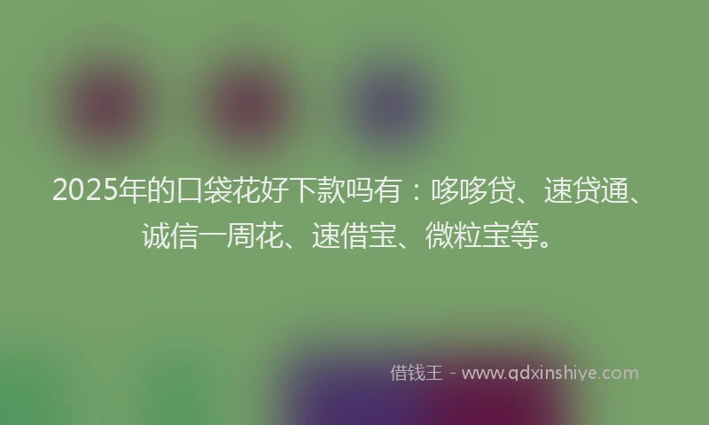 2025年的口袋花好下款吗有：哆哆贷、速贷通、诚信一周花、速借宝、微粒宝等。