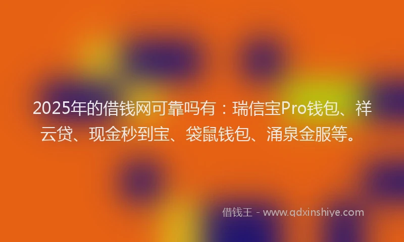 2025年的借钱网可靠吗有：瑞信宝Pro钱包、祥云贷、现金秒到宝、袋鼠钱包、涌泉金服等。