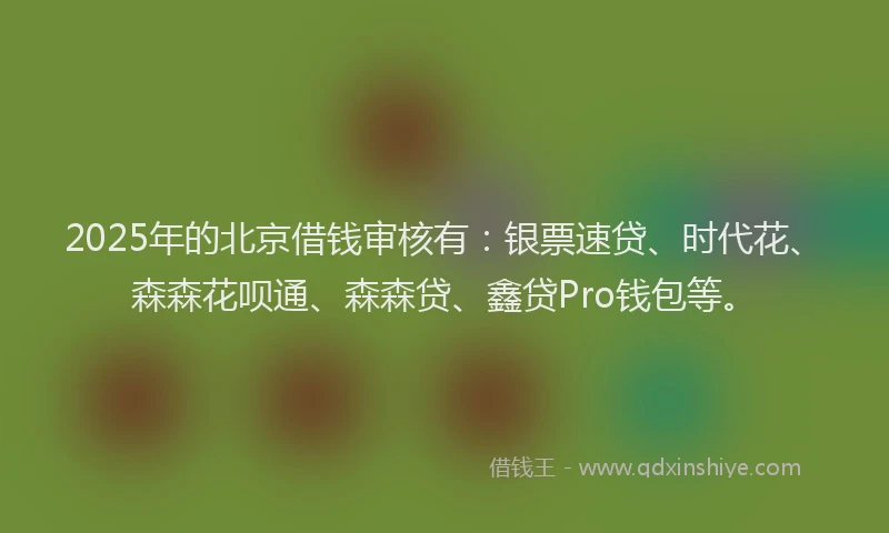 2025年的北京借钱审核有：银票速贷、时代花、森森花呗通、森森贷、鑫贷Pro钱包等。