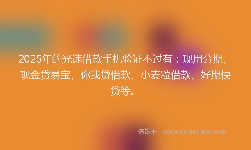 2025年的光速借款手机验证不过有：现用分期、现金贷易宝、你我贷借款、小麦粒借款、好期快贷等。