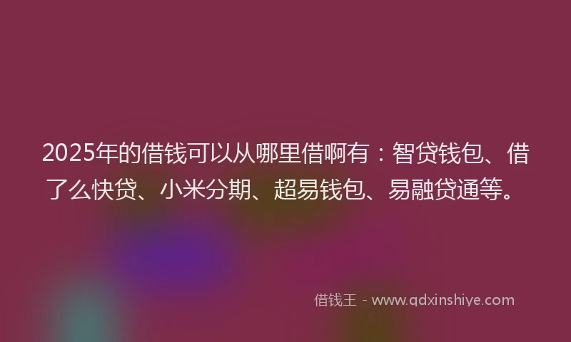 2025年的借钱可以从哪里借啊有：智贷钱包、借了么快贷、小米分期、超易钱包、易融贷通等。