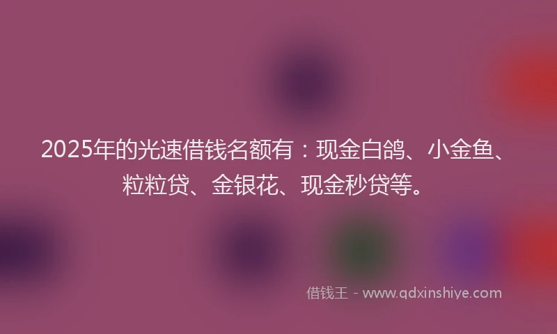 2025年的光速借钱名额有：现金白鸽、小金鱼、粒粒贷、金银花、现金秒贷等。
