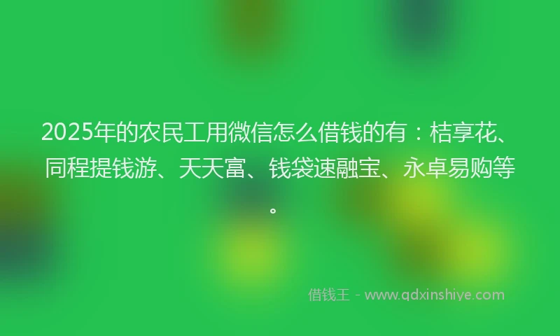 2025年的农民工用微信怎么借钱的有：桔享花、同程提钱游、天天富、钱袋速融宝、永卓易购等。