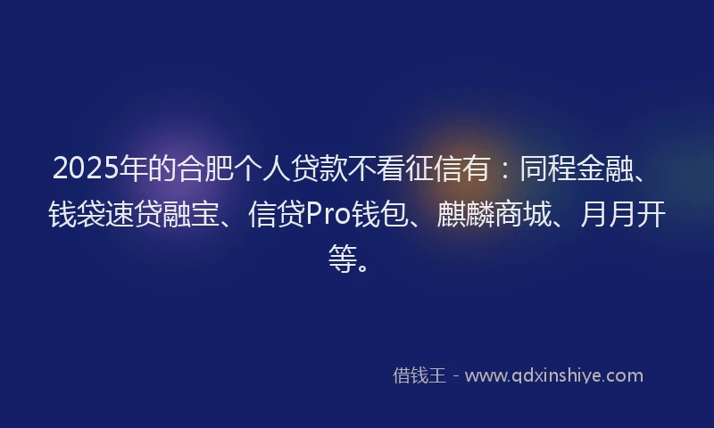 2025年的合肥个人贷款不看征信有：同程金融、钱袋速贷融宝、信贷Pro钱包、麒麟商城、月月开等。