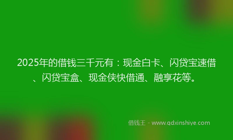 2025年的借钱三千元有：现金白卡、闪贷宝速借、闪贷宝盒、现金侠快借通、融享花等。