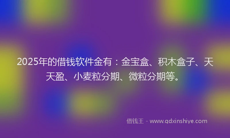 2025年的借钱软件金有：金宝盒、积木盒子、天天盈、小麦粒分期、微粒分期等。