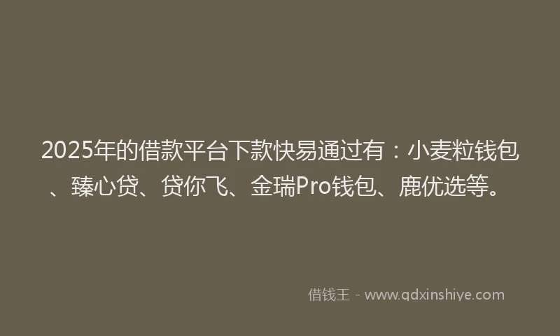 2025年的借款平台下款快易通过有：小麦粒钱包、臻心贷、贷你飞、金瑞Pro钱包、鹿优选等。