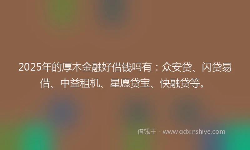 2025年的厚木金融好借钱吗有：众安贷、闪贷易借、中益租机、星愿贷宝、快融贷等。