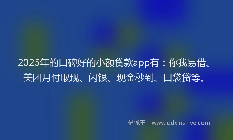 2025年的口碑好的小额贷款app有：你我易借、美团月付取现、闪银、现金秒到、口袋贷等。