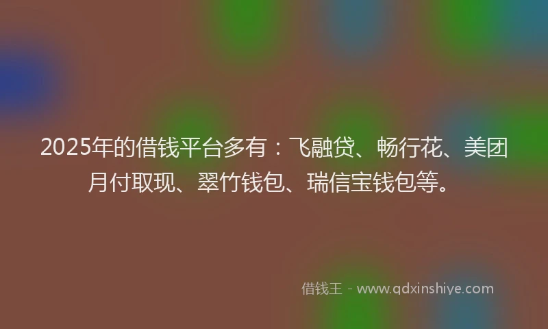 2025年的借钱平台多有：飞融贷、畅行花、美团月付取现、翠竹钱包、瑞信宝钱包等。