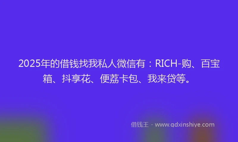 2025年的借钱找我私人微信有：RICH-购、百宝箱、抖享花、便荔卡包、我来贷等。