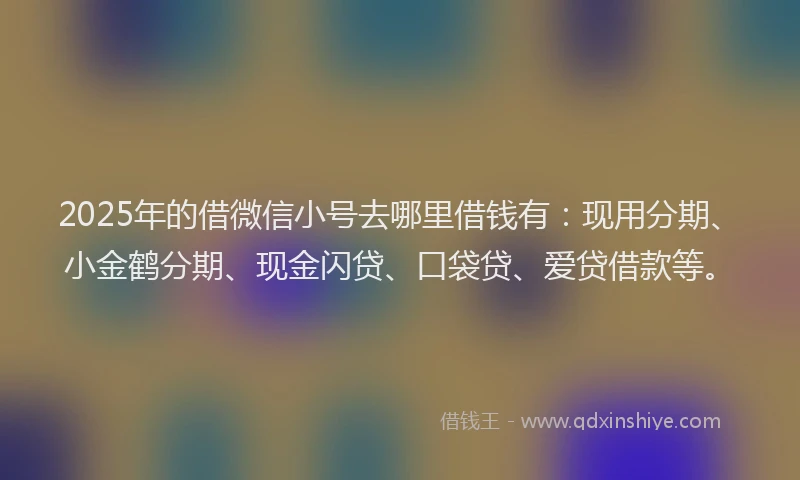 2025年的借微信小号去哪里借钱有：现用分期、小金鹤分期、现金闪贷、口袋贷、爱贷借款等。