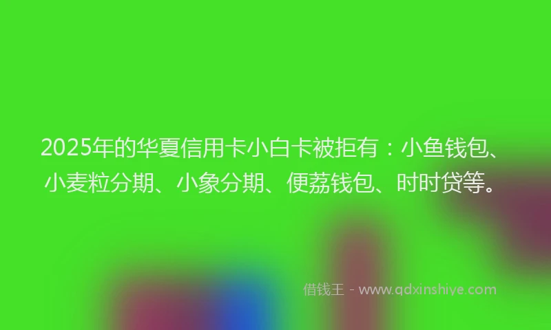 2025年的华夏信用卡小白卡被拒有：小鱼钱包、小麦粒分期、小象分期、便荔钱包、时时贷等。