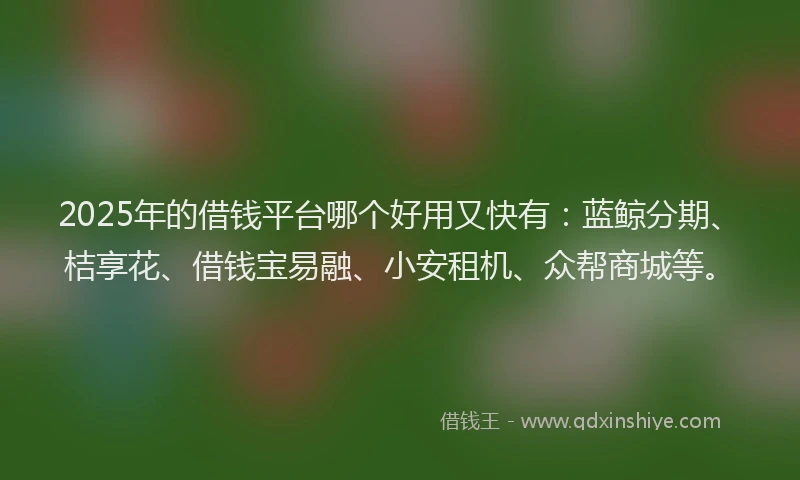 2025年的借钱平台哪个好用又快有：蓝鲸分期、桔享花、借钱宝易融、小安租机、众帮商城等。