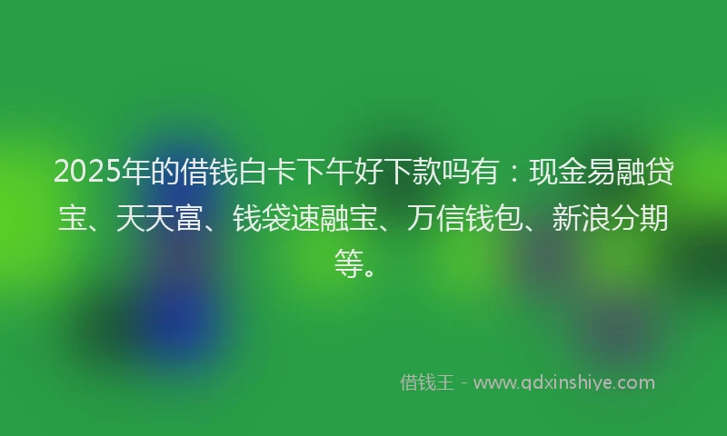 2025年的借钱白卡下午好下款吗有：现金易融贷宝、天天富、钱袋速融宝、万信钱包、新浪分期等。