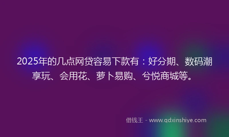 2025年的几点网贷容易下款有：好分期、数码潮享玩、会用花、萝卜易购、兮悦商城等。