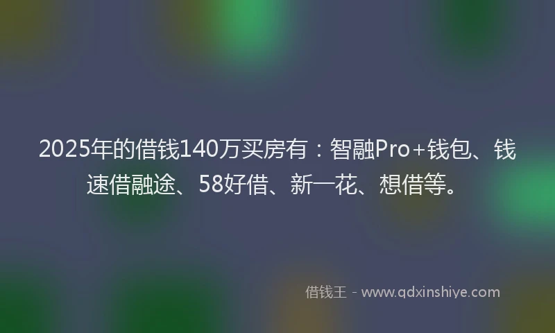 2025年的借钱140万买房有：智融Pro+钱包、钱速借融途、58好借、新一花、想借等。