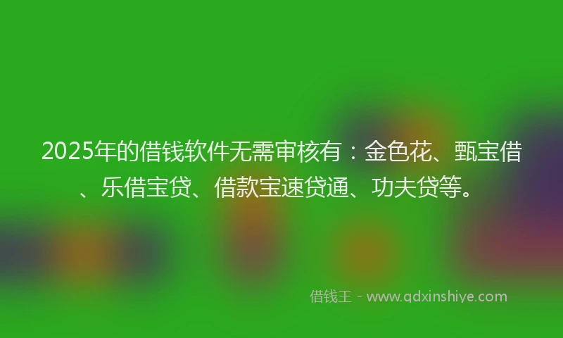 2025年的借钱软件无需审核有：金色花、甄宝借、乐借宝贷、借款宝速贷通、功夫贷等。