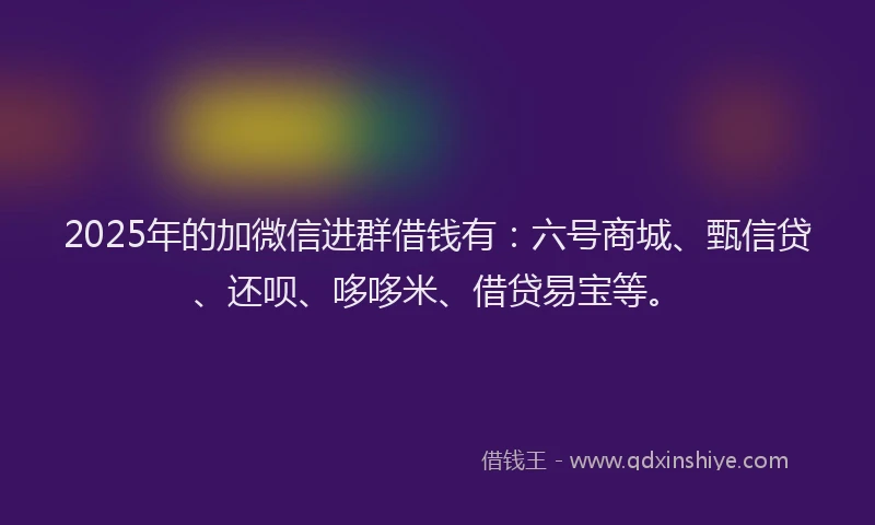 2025年的加微信进群借钱有：六号商城、甄信贷、还呗、哆哆米、借贷易宝等。