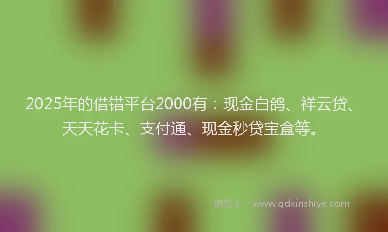 2025年的借错平台2000有：现金白鸽、祥云贷、天天花卡、支付通、现金秒贷宝盒等。