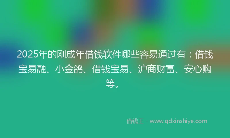 2025年的刚成年借钱软件哪些容易通过有：借钱宝易融、小金鸽、借钱宝易、沪商财富、安心购等。
