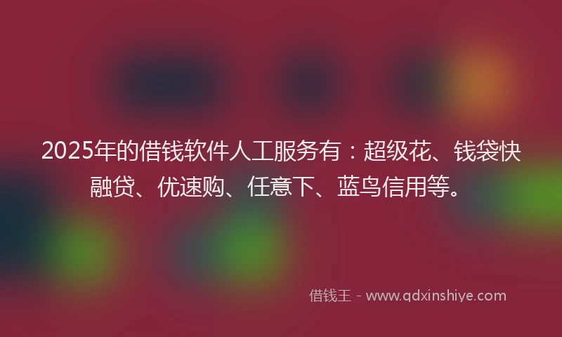 2025年的借钱软件人工服务有：超级花、钱袋快融贷、优速购、任意下、蓝鸟信用等。