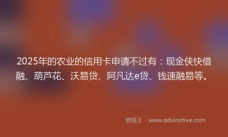 2025年的农业的信用卡申请不过有：现金侠快借融、葫芦花、沃易贷、阿凡达e贷、钱速融易等。