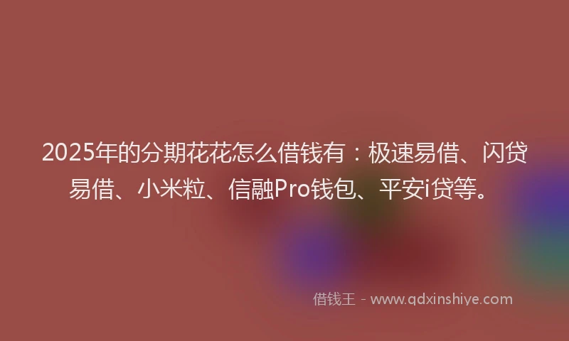 2025年的分期花花怎么借钱有：极速易借、闪贷易借、小米粒、信融Pro钱包、平安i贷等。