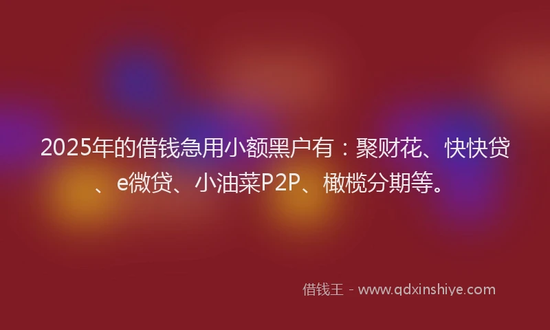 2025年的借钱急用小额黑户有：聚财花、快快贷、e微贷、小油菜P2P、橄榄分期等。