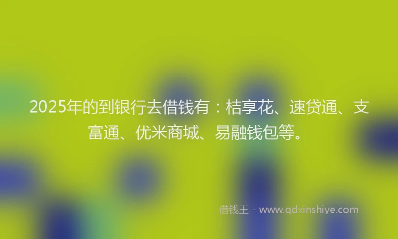 2025年的到银行去借钱有：桔享花、速贷通、支富通、优米商城、易融钱包等。