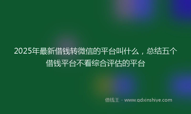 2025年最新借钱转微信的平台叫什么，总结五个借钱平台不看综合评估的平台