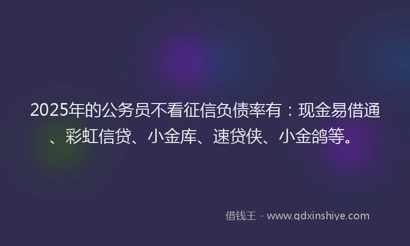 2025年的公务员不看征信负债率有：现金易借通、彩虹信贷、小金库、速贷侠、小金鸽等。