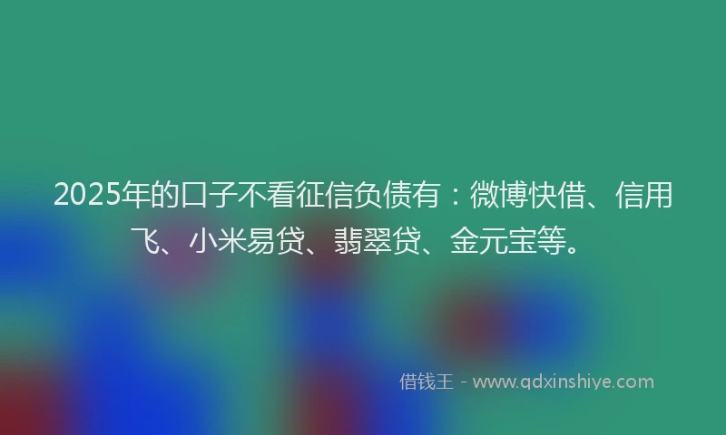 2025年的口子不看征信负债有：微博快借、信用飞、小米易贷、翡翠贷、金元宝等。