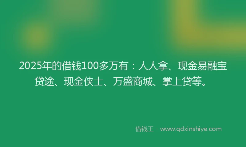2025年的借钱100多万有：人人拿、现金易融宝贷途、现金侠士、万盛商城、掌上贷等。