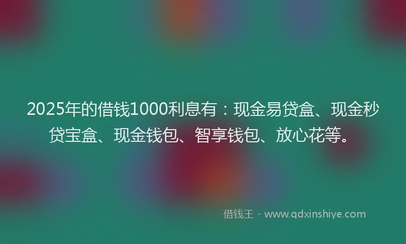 2025年的借钱1000利息有：现金易贷盒、现金秒贷宝盒、现金钱包、智享钱包、放心花等。