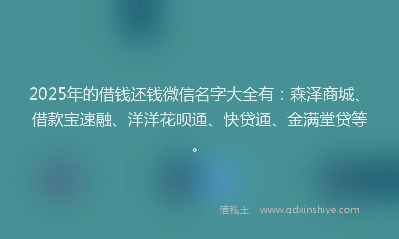 2025年的借钱还钱微信名字大全有：森泽商城、借款宝速融、洋洋花呗通、快贷通、金满堂贷等。
