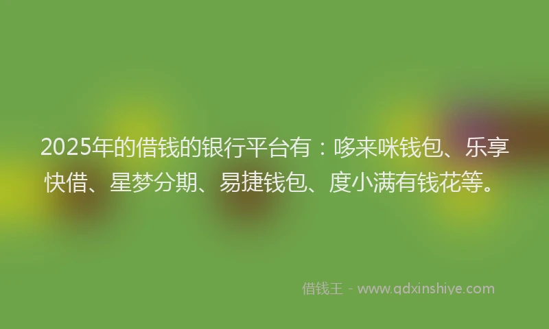2025年的借钱的银行平台有：哆来咪钱包、乐享快借、星梦分期、易捷钱包、度小满有钱花等。