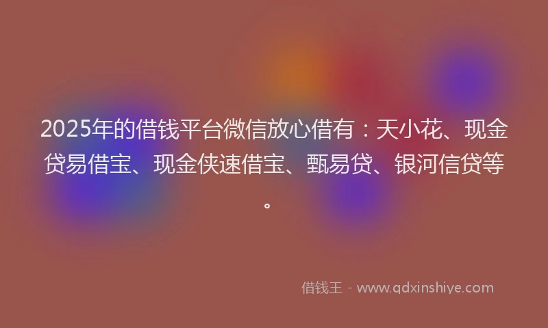 2025年的借钱平台微信放心借有：天小花、现金贷易借宝、现金侠速借宝、甄易贷、银河信贷等。