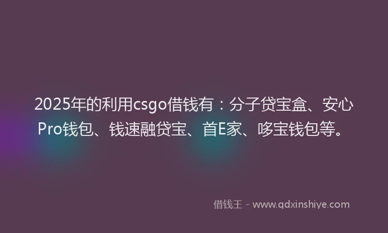 2025年的利用csgo借钱有：分子贷宝盒、安心Pro钱包、钱速融贷宝、首E家、哆宝钱包等。