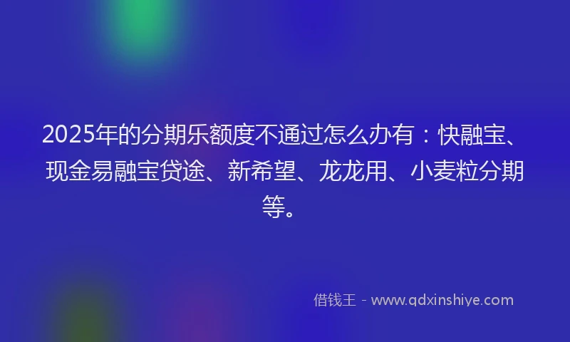 2025年的分期乐额度不通过怎么办有：快融宝、现金易融宝贷途、新希望、龙龙用、小麦粒分期等。