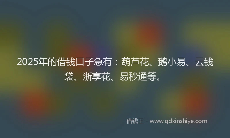2025年的借钱口子急有：葫芦花、鹅小易、云钱袋、浙享花、易秒通等。